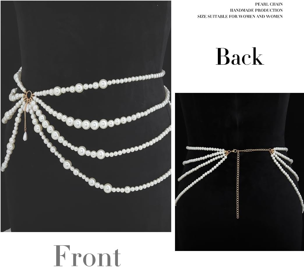 Pearl Waist Chain Pearls Body Jewelry Layered Belly Chain Dress Pearl Belt Summer Beach Rave Party Body Accessories - Image 3
