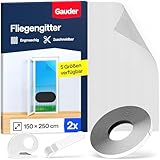 GAUDER Fliegengitter für bodentiefe Fenster - Insektenschutz ohne Bohren - Fliegengitter mit Klettband - Fliegennetz aus Polyester - Mückennetz für Fenster & Tür (2 Stück - 150 x 250 cm - schwarz)