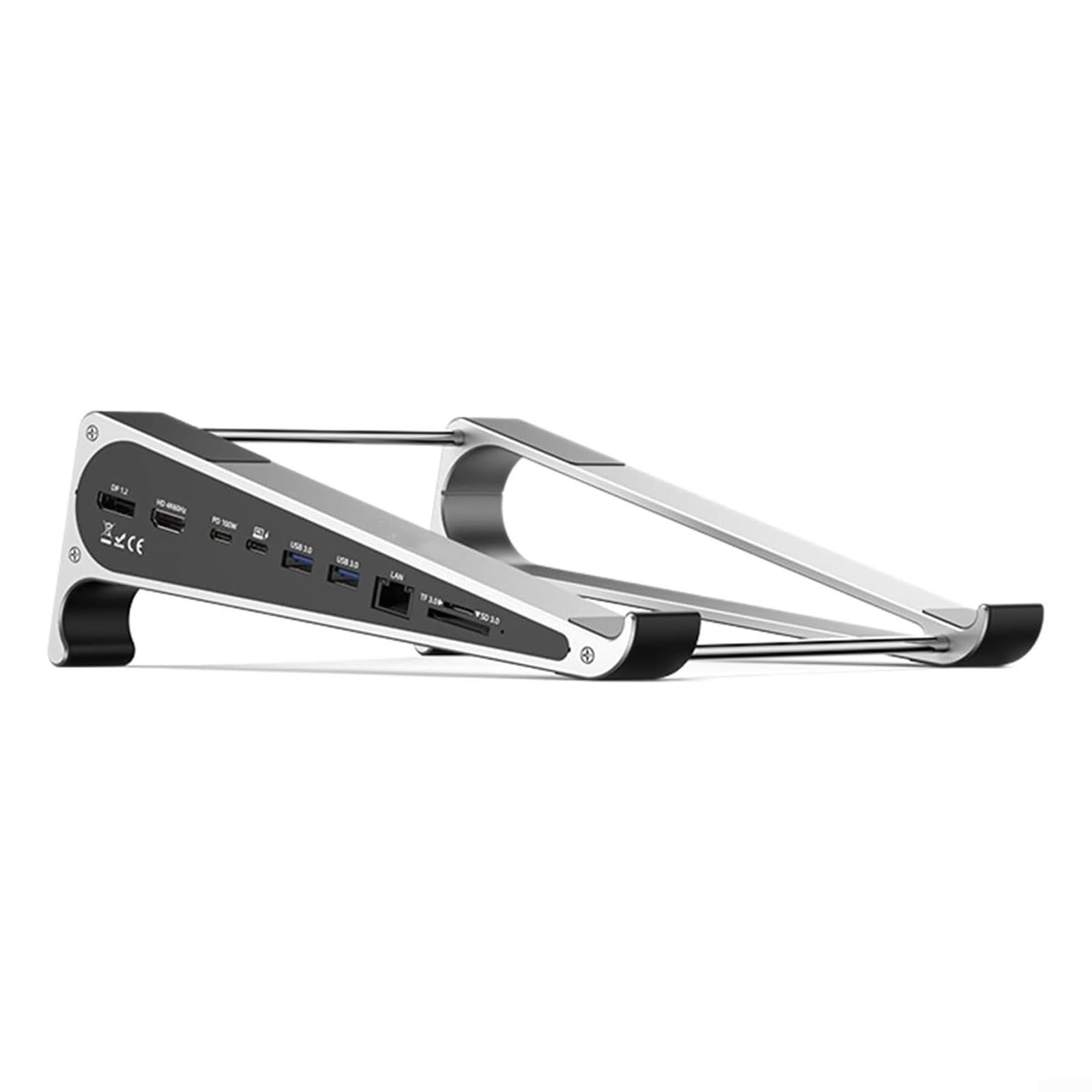 Supporto per laptop in alluminio con doppio hub 4K 100W per laptop in | Design pieghevole, leggero e portatile, adatto per zaini, viaggi d'affari, uso domestico e ufficio