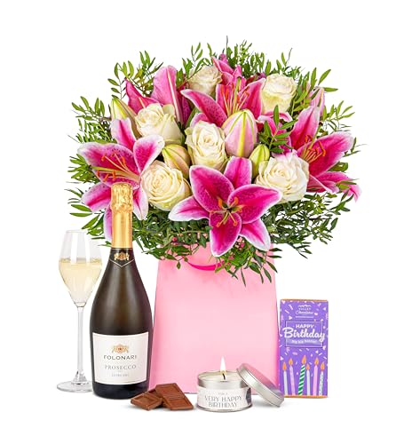 Birthday Delight - Prosecco and Flowers - Perfect for Couples - Prosecco Gift - Birthday Gift - Celebration Present - Candle and Chocolate
