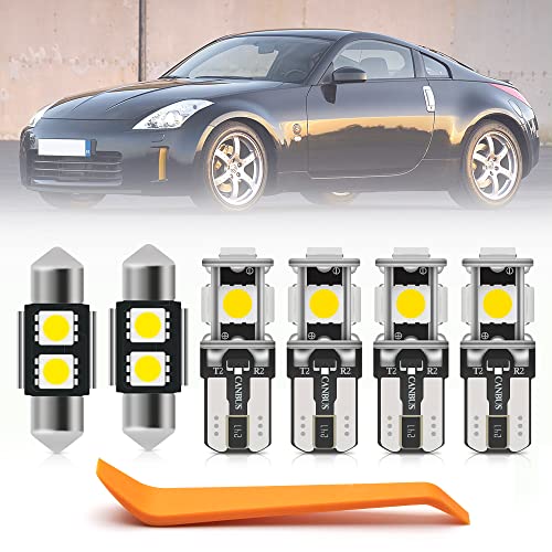 6pcs LED Interior Lights Bulb Kit for Nissan 350Z 2003 2004 2005 2006 2007 2008 2009 Map Trunk License Plate Lights Super Bright 6000K LED White Interior Light Bulbs + Install Tool