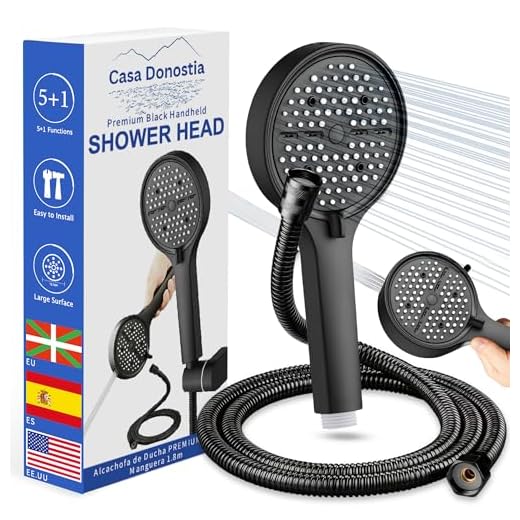 CASA DONOSTIA Alcachofa Ducha con Manguera 1,8 m Acero Inoxidable | Negra Mate | Cabezal Ducha de Alta Presion con 6 Modos Antical | Chorro Pistola para Limpieza de Mamparas, Baños y Paredes