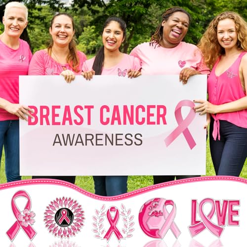 24 Stück Pink Ribbon Spitzname Brustkrebs Werbung Spitze Pink Ribbon Hoffnung Spitze für Frauen, Mädchen Brustkrebs Überlebende Support Statement