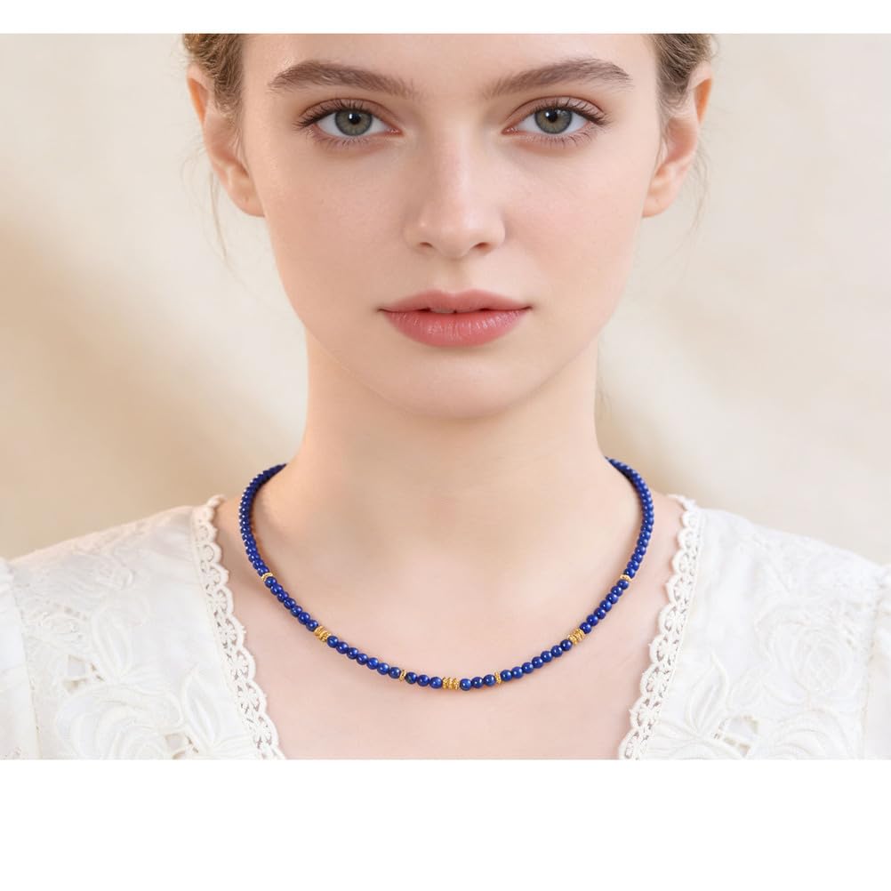 Collar de lapislázuli auténtico con Cadena Ajustable, joyería de Piedra Natural de Color Azul Profundo con inclusiones de pirita Dorada, Piedras Preciosas para Mujeres