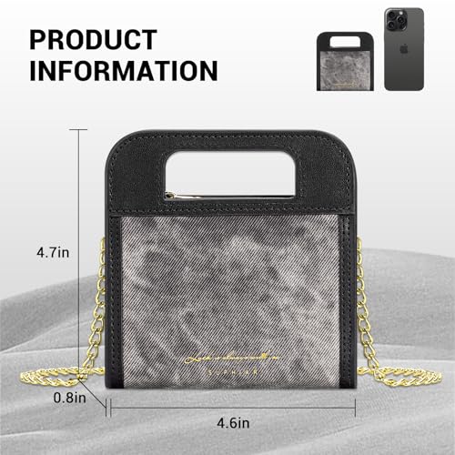 Wallet for Women, Small Bifold Wallet, PU leather with Denim Texture with Zipper Pocket, Handle and Shoulder Chain3