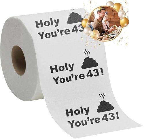 Papel higiénico para decoración de cumpleaños número 43 para hombres y mujeres, diseño divertido, gran regalo de broma hilarante, ecológico,