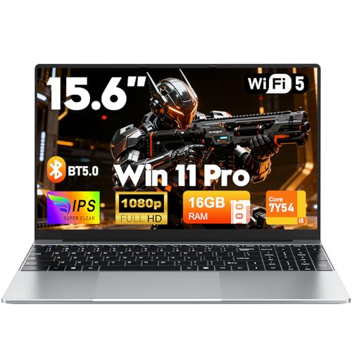 FUNYET Ordenador Portátil, Win 11 Pro Laptop de 15,6 Pulgadas, 16GB RAM 512GB SSD, Portátil INT Core i5-7Y54, IPS FHD 1920 x 1080 Notebook, 180°Cierre Abierto, 5000 mAh, Ranura para Tarjeta TF
