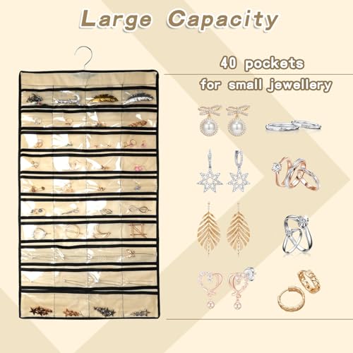 Mulaibdin 2 Stück Schmuck Organizer Hängend, Schmuckaufbewahrung Wand mit Aufhänger, Doppelseitig Schmuckschrank Hängend Tür,Ohrringe,Halsketten,Ringe, Schrank Aufbewahrung