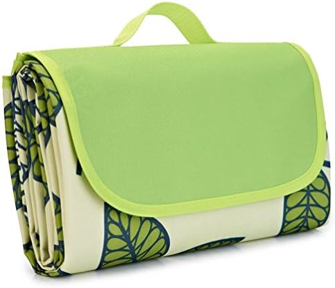 NaturalRays 80x60 Family Picnic Blanket with Tote, Extra Large Foldable and Waterproof Camping Mat for Outdoor Beach Hiking Grass Travel (Green Leaves)