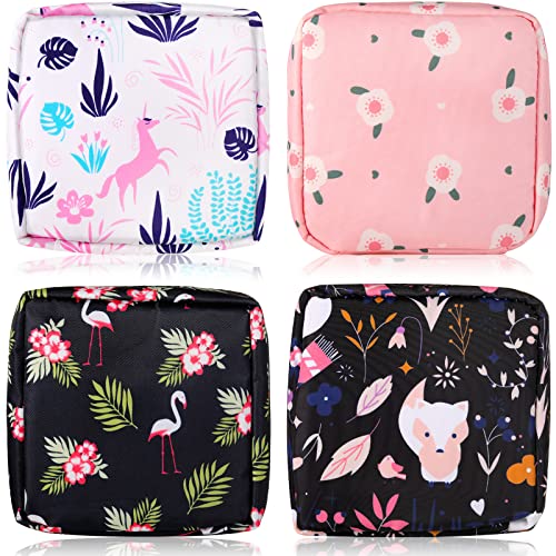 Image of 4 Pack Portable Sanitary Napkin Storage Bag Kit, Cute Schoolfeminine Period Pouch Tampons Menstrual Period-Bags Mini Pouch Pads-Bag First Period Gifts for Teen Girls /Young Girls
