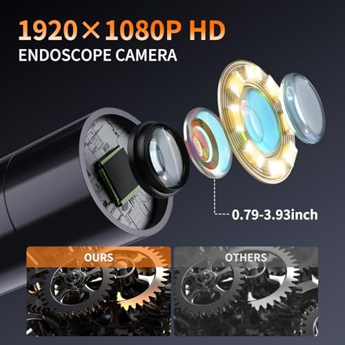 Endoscope Camera with Light, Borescope Inspection Camera, 4.3" IPS Endoscope Gifts for Men, Borescope Snakecamera with 8 LED Light, 7.9mm IP67 Plumbing Tools for Automotive, Gadgets for Men(16.5FT) - 2