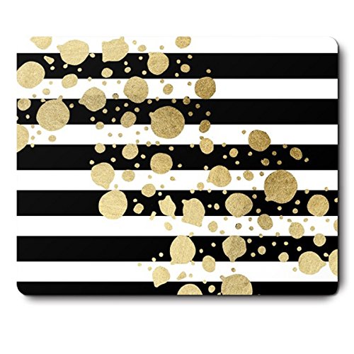 Tmoschops Gold Splatter Point On Black and White Stripe Unique Design Artistic Mouse Pad