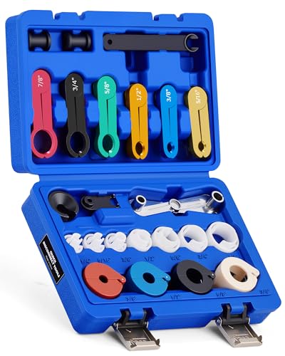 Orion Motor Tech Master Quick Disconnect Tool Set, 25pc Line Disconnect Tool Kit for A/C Fuel & Transmission Systems, Fuel Line Disconnect Tools for Mechanics Compatible with Ford Chevy GM More, Blue