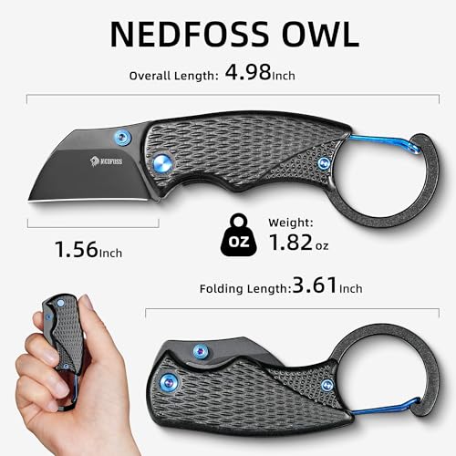 Image of NedFoss OWL Pocket Knife for Men, 1.56inch Small Pocket Knife Box Cutter, D2 Steel Blade and Aluminum Handle Keychains knives, Mini Folding Knife EDC Gadgets, Cool Knives for Work, Birthday Father Day Gifts for Him