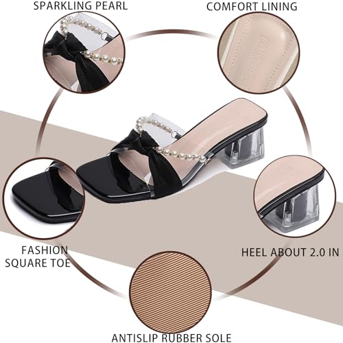 Women's Sparkling Pearl Square Toe Mid-Height Heels Clear Sandals Sexy Open Toe Slip-On Dress High Heels Sandals Prom Daily Classic Office Lady Work Sandals2