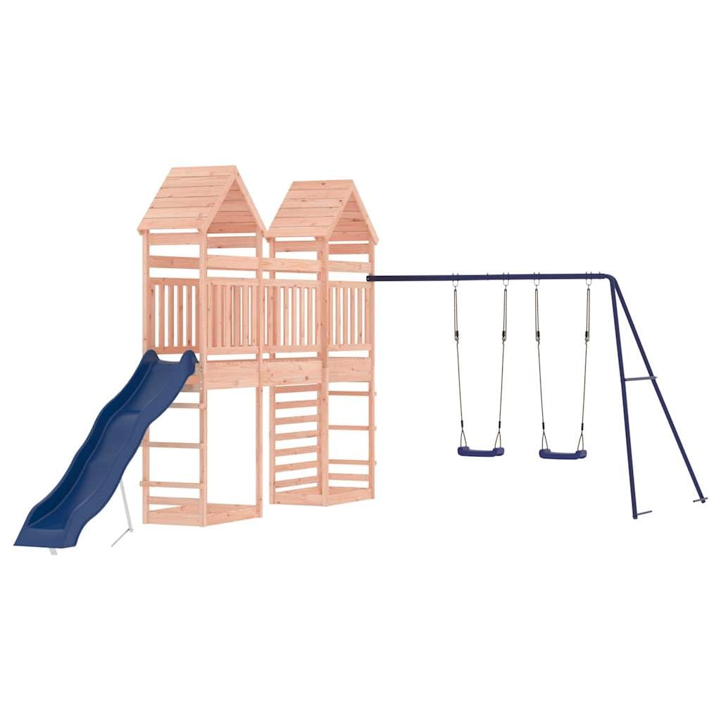 CHARMMA Outdoor Playset Natural Wood Solid Douglas Wood Large Seats Loads,Swing Sets & Playsets-3156935
