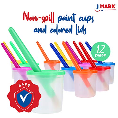 J Mark Toddler Painting Set With No Spill Paint Cups– 32 Piece Washable Paint For Kids With Water Based Tempera Toddler Paint, Brushes, Art Smock, Mixing Palette, Kids Paint Supplies #TOP2