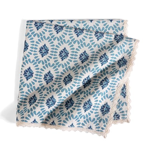 Image of FINGERCRAFT Printed Cloth Napkins Cotton Linen Blend Fabric Set of 6 with Classic Lace 20x20 Inch Dinner Napkin Durable and Good Absorbency for Home, Hotels, Parties (Moroccan Beauty)