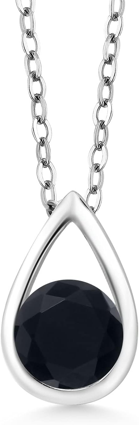 Gem Stone King Teardrop Pendant Necklace For Women | 5MM Round Gemstone Birthstone | 925 Sterling Silver | With 18 Inch Silver Chain | Fine Jewelry Gifts for Her Mom Women Wife
