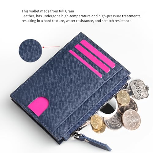 Image of Slim Wallet for Women and men Small Leather RFID Blocking Credit Card Holder Minimalist Wallet with Coin Purses & Pouches,Navy