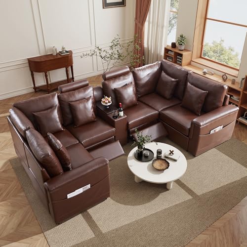 Image of RARZOE Modular Sectional Couch Corner Seat Module, Faux Leather Armless Corner Seat, Modular Sectional Sofa Module for Living Room Home Theater,Brown
