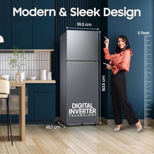 Image of Samsung 256 L, 3 Star, Digital Inverter Frost Free Double Door Refrigerator (RT40H30W3THL, Refined Inox, 2026 Model)