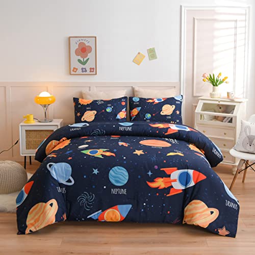 Ntbed Galaxy Space Comforter Set For Boys Girls Kids Rocket Planet Lightweight Microfiber Bedding Sets(Blue,Twin) #TOP14