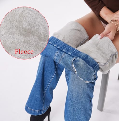 heipeiwa Women's Winter Jeans Pull On Wide Leg Baggy Fleece Lined Jeans Thermal Flannel Lined Jean2