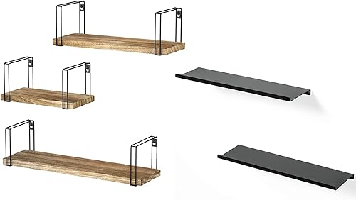 SRIWATANA Juego de 2 estantes flotantes rústicos y estantes de pared de repisa de metal (contiene 2 artículos)