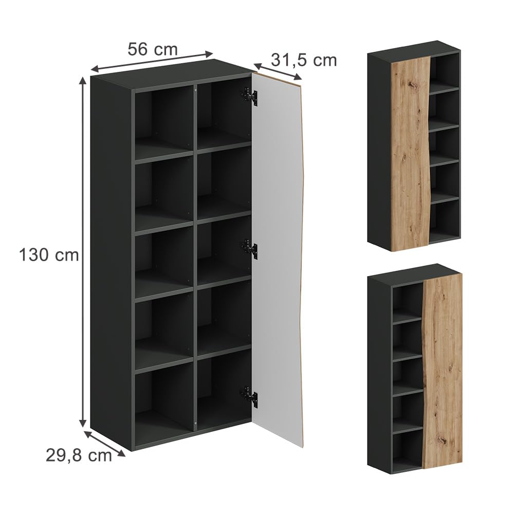 Vicco Meuble Salle de Bain Willow, Chêne Artisan/Anthracite, 56x130cm avec 5 Compartiments Ouverts, adapté au Montage Mural et à différentes Tailles de Salle de Bain