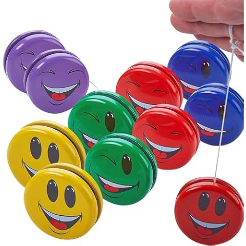 Kicko Metal Smiley Faces Yo-Yos for Kids - 2-Inch Assorted Colors Emoji Yo Yos - Versatile Smile Toys Party Bag Collection - Yoyo Party Favors and Bag Fillers for Themed Parties - Pack of 12 Cover