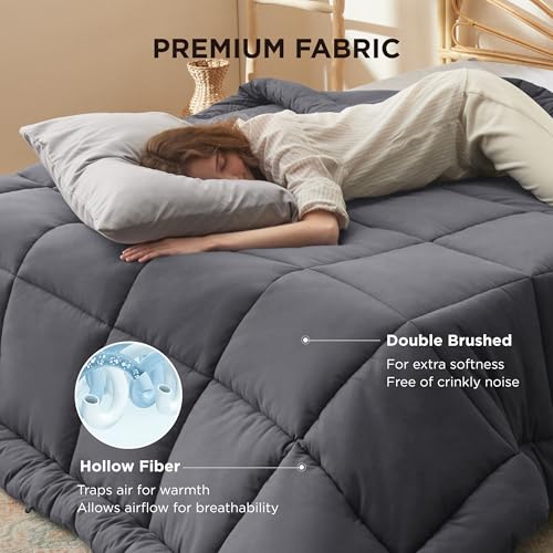 Image of Bedsure Comforter Duvet Insert - Quilted Comforters Queen Size, All Season Duvet, GentleSoft Down Alternative Bedding Blanket, with 8 Tabs, Gifts for Women /Men, Dark Grey, Queen 88 x 88 Inches