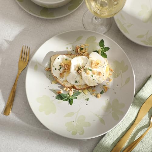 Image of Gibson Home Admiral Hall Plates and Bowls Set, 16-Piece Floral Dinnerware Set, Green Stoneware Dish Set, Dinner Plates, Salad Plates, Pasta Bowls & Cereal Bowls