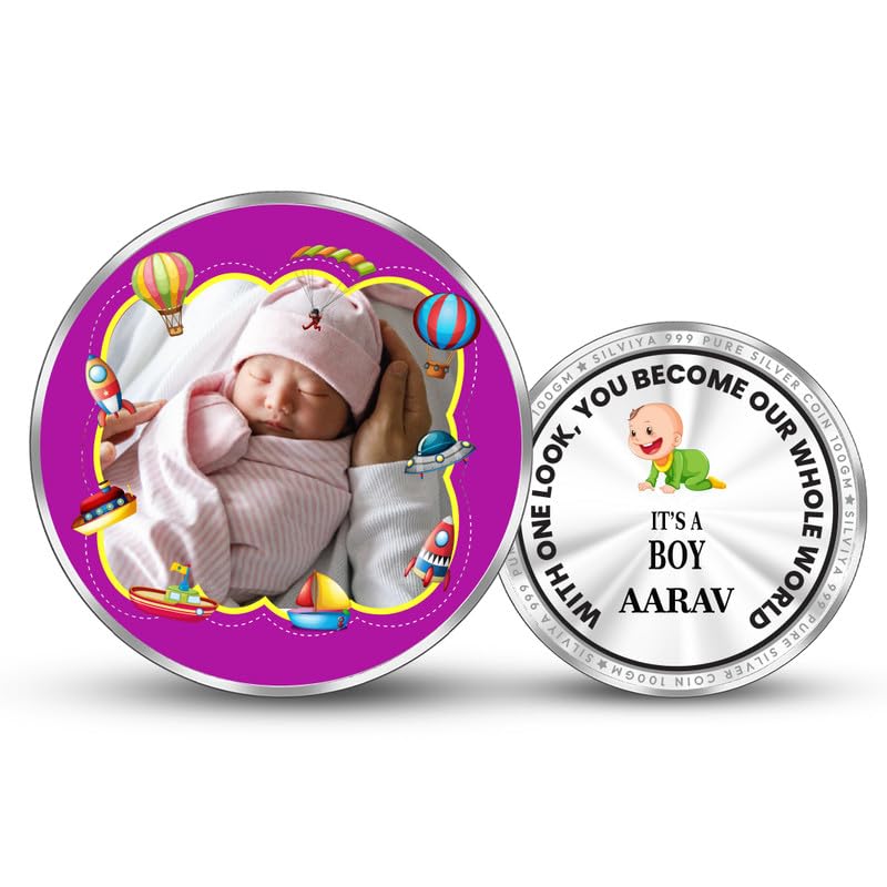 BIS Hallmarked Personalized "Newborn Baby Boy" 999 Pure Silver Coin (10g, 20g, 50g, 100g) - Newborn Gift - Gift for baby - New Baby Announcement - First Birthday Gift - With Certificate-image-14