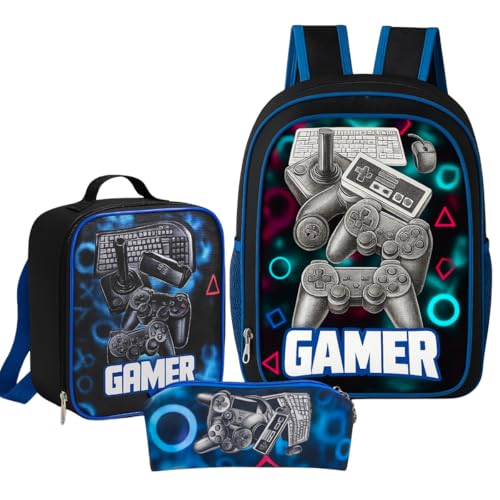 Kit Mochila Masculina Infantil Gamer escolar Passeio + Lancheira Termica e Estojo