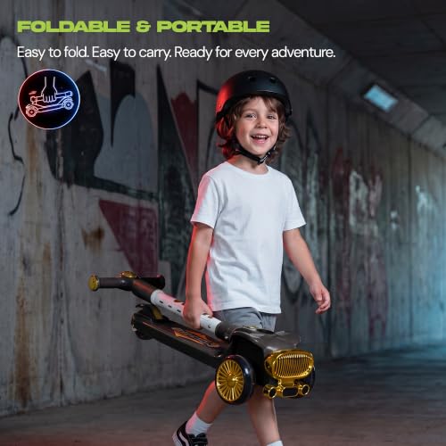 Image of Baybee Twirlo Baby Kick Scooters for Kids with 3 Height Adjustment | Foldable Skating Scooter with Foot Brake | Kids Scooter with RGB Lights & Music | Runner Scooters for Kid 2-10 Years (Black)