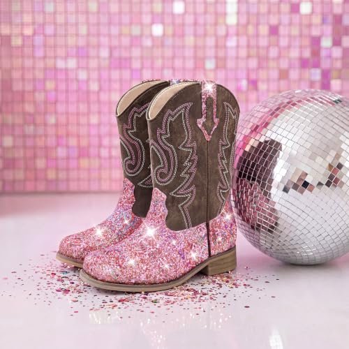 Image of Motasha Girls Cowgirl Boots Unisex-Child Mid Calf Glitter Toddler Cowboy Boot Little Big Kids Western Riding Shoes