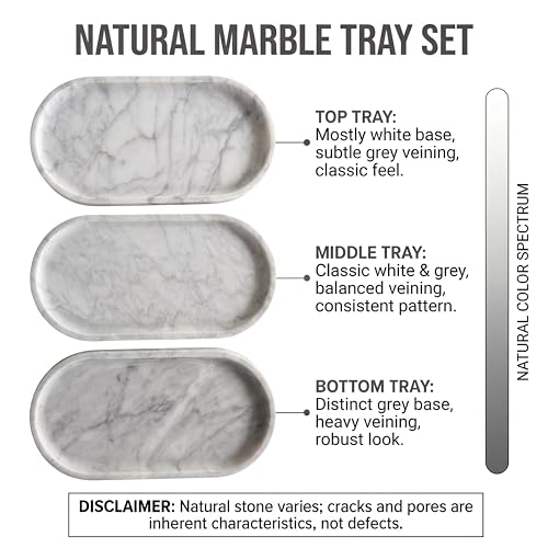 YKAJO-Carrara-White-Gray-Oval-Marble-Tray-118x59-Perfume-Organizer-Dish-Honed-natural-stone-holds-jewelry-rings-keys-candles-trinkets-for-dresser-nightstand-bath-counter