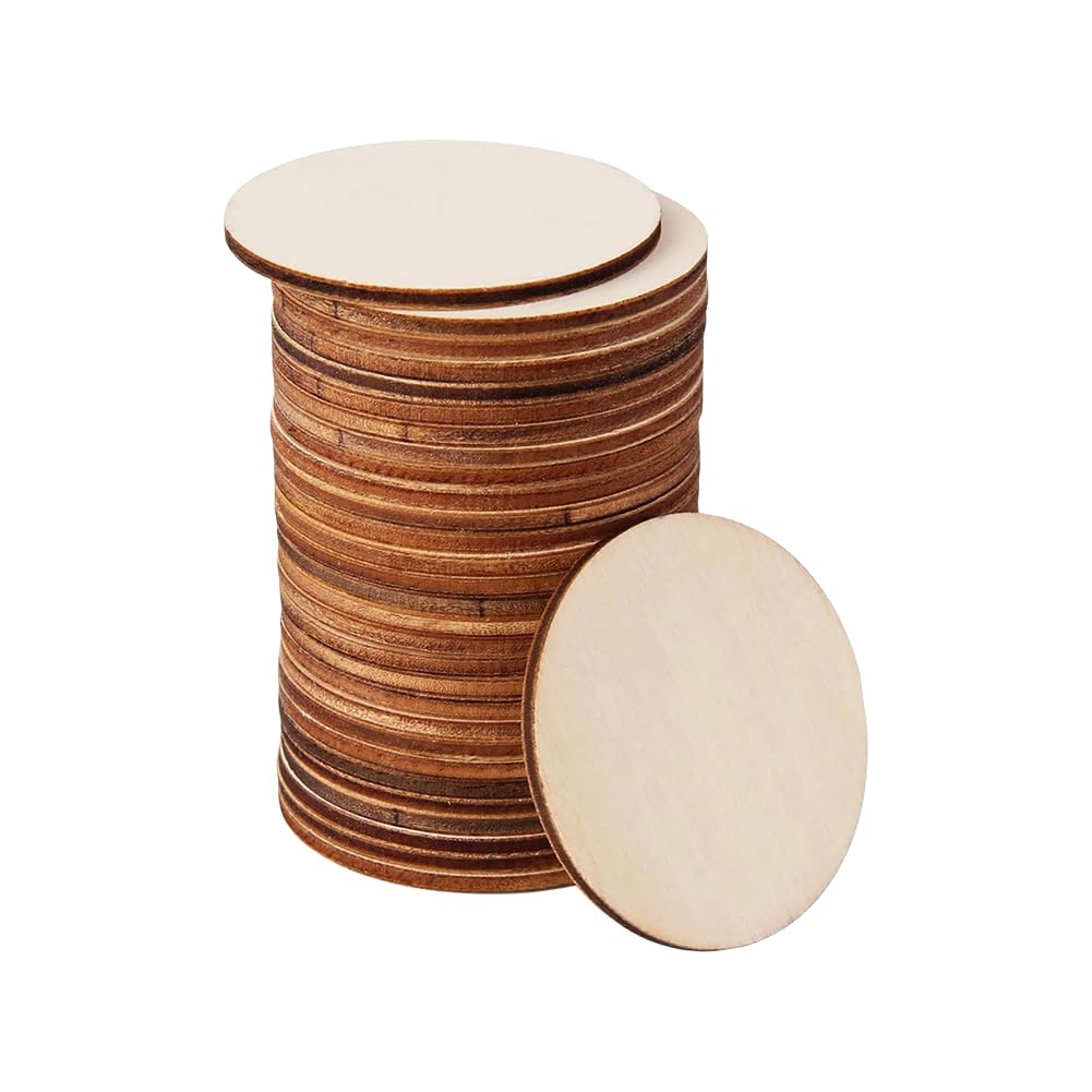 Hugede Wood 100 Pcs Unfinished Round En Discs Circle Blank Slices En Cut Outs Cutouts Mini Craft Boards For Painting Decoration 4Cm