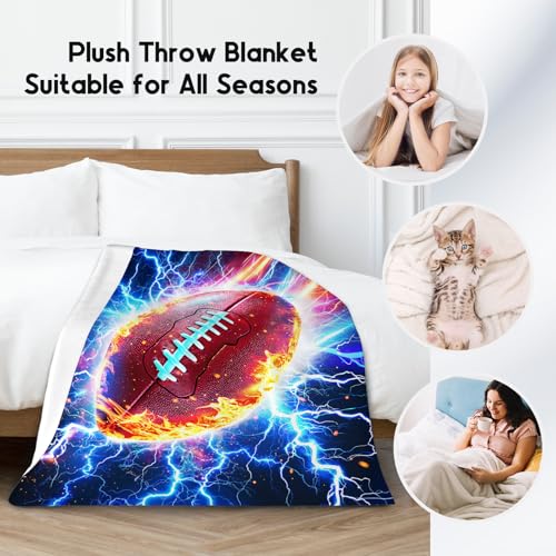 Football Blankets Gifts Boys Blankets for Kids - 50" x 60" Soft Lightning Throw Gifts for Men, Adults Team Player