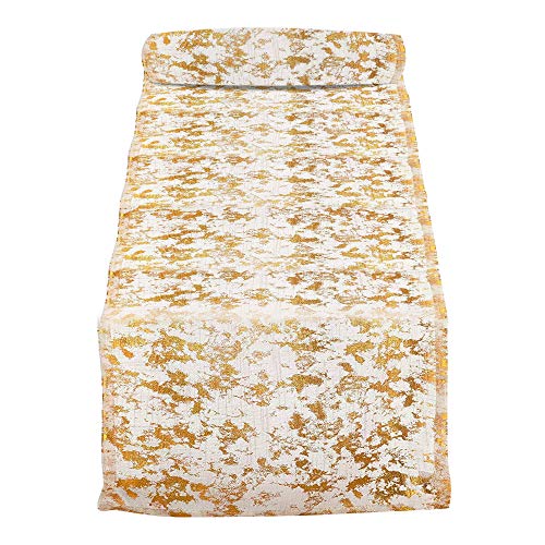 SARO LIFESTYLE Bottega Collection Foil Print Design Table Runner, 15" x 90", Gold