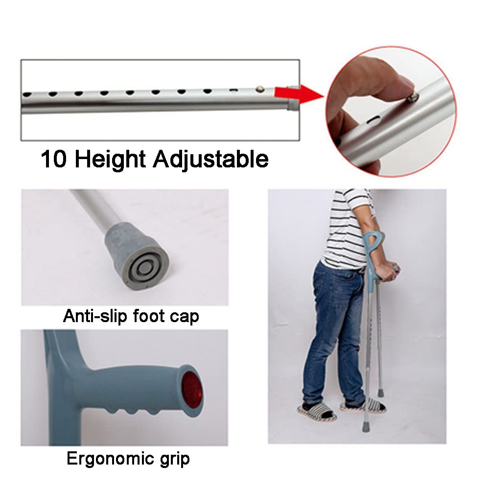 Muletas de Antebrazo para Adultos, Muletas Ergonómicas de Aluminio, Muletas Ortopédicas Ligeras, Manguito Abierto, Altura Aplicable 150~185cm, 1 Par