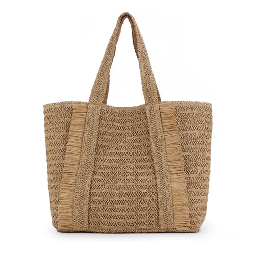 Jywmsc Bolsos de Playa de Paja para Mujer, Bolso de Hombro Tejido Grande de Verano, Bolso de Paja de Playa para Vacaciones de Verano
