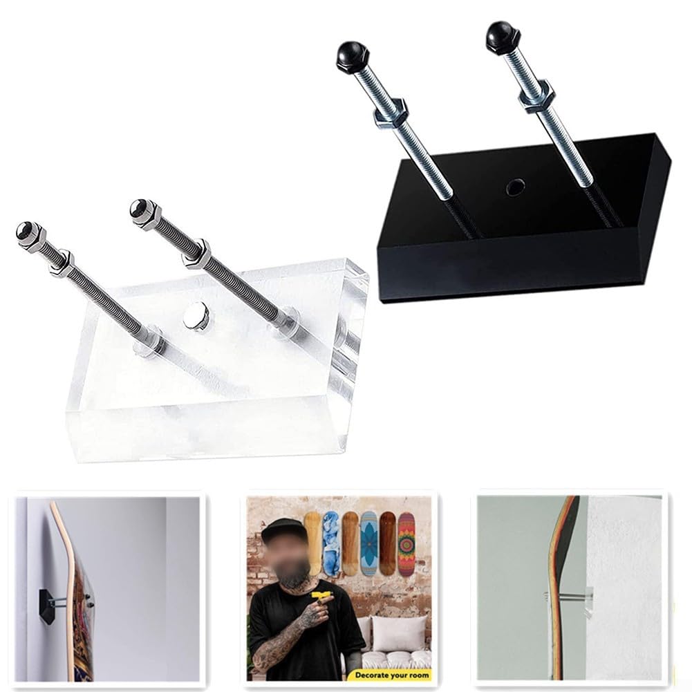 Skateboard-Wandhalterung für Display und Aufbewahrung, 2 Stück, schwarz, ABS-Kunststoff, Skateboard-Wandaufhängung, mit allen Beschlägen im Lieferumfang enthalten, kein Bohren erforderlich (1