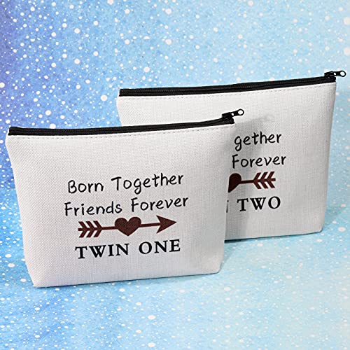 MBMSO Twin One Twin Two Bag Born Together Friends Forever Twins Gifts Cosmetic Bag Twin Sister Gift for Her (Twin One Twin Two Set of 2)2