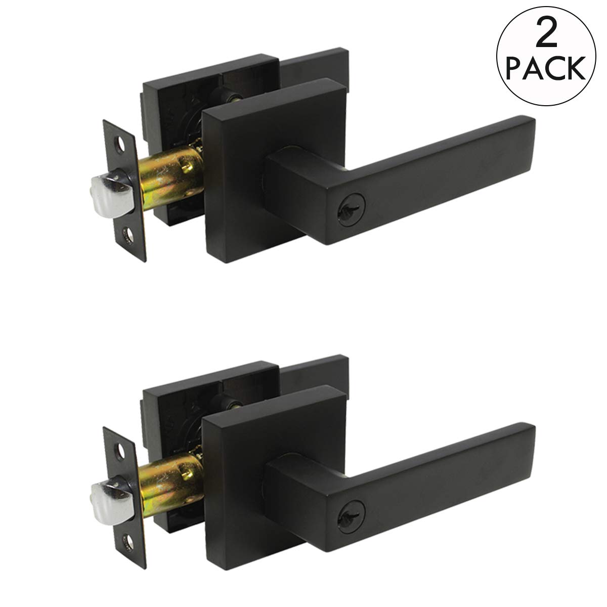 Buy 2 Pack Keyed Entry Lever Door Handle Lock and Key Slim Square