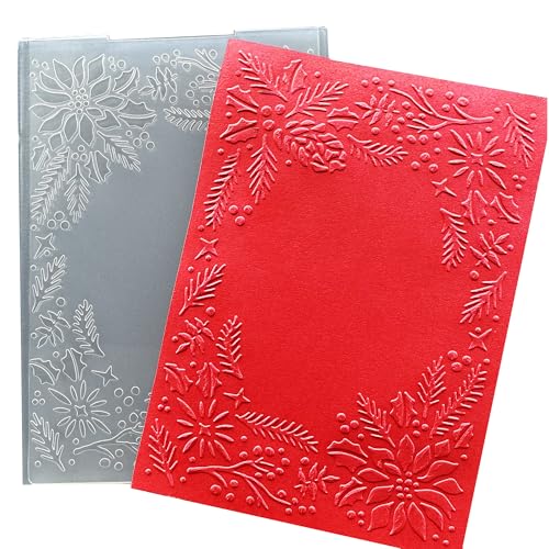 Arbuya 3D Christmas Plastic Embossing Folders for Card Making 3 d Evergreen Holly Leaves Frame Embossing Folder for Gift Tag Paper Crafting Home Decoration 5"x7"