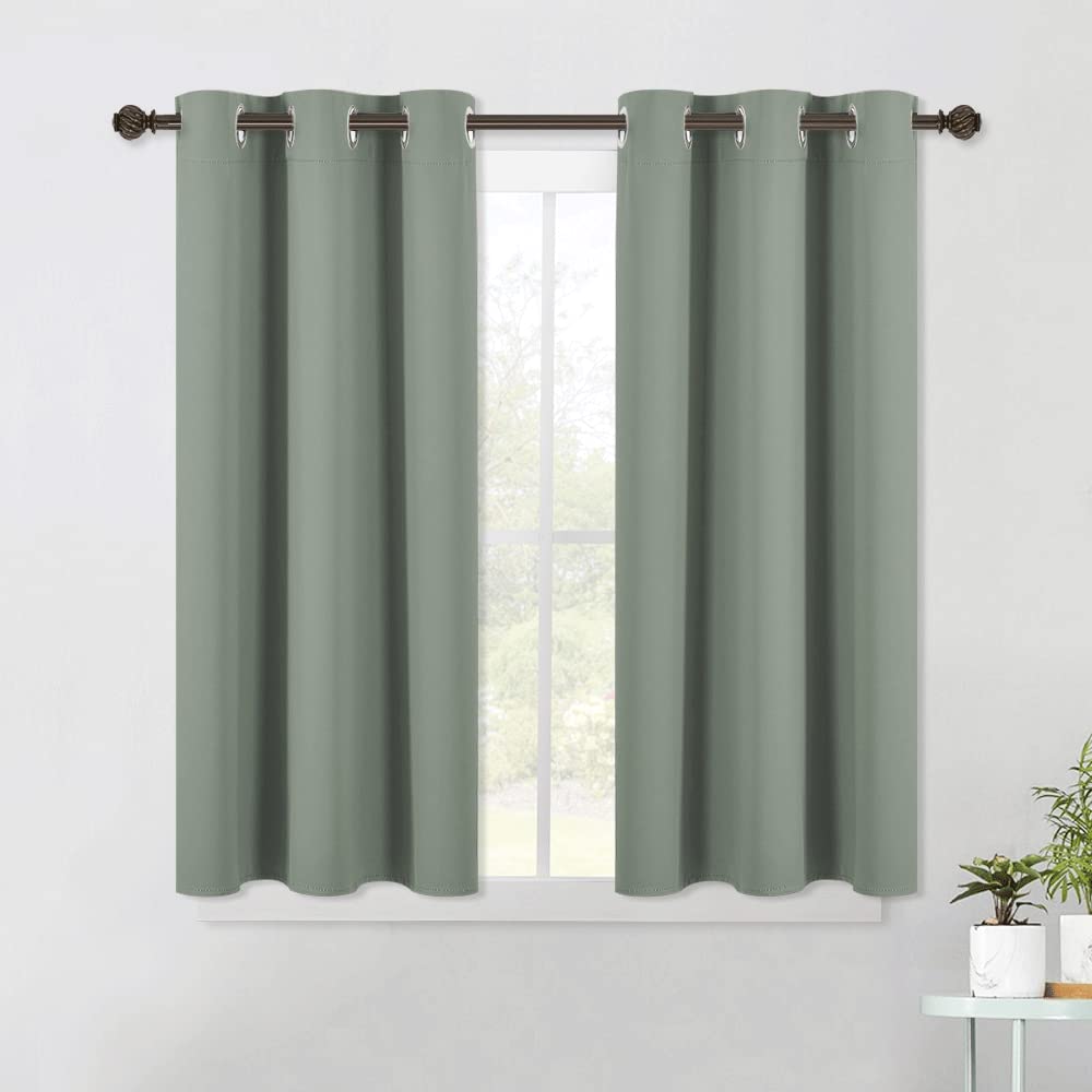 NICETOWN Modern Blackout Curtains Noise Reducing, Thermal Insulated and Privacy Room Darkening Drape Panels for Boy's Guest Room Door Small Short Window (Sage Green, 2 Panels, W42 x L45 -Inch)