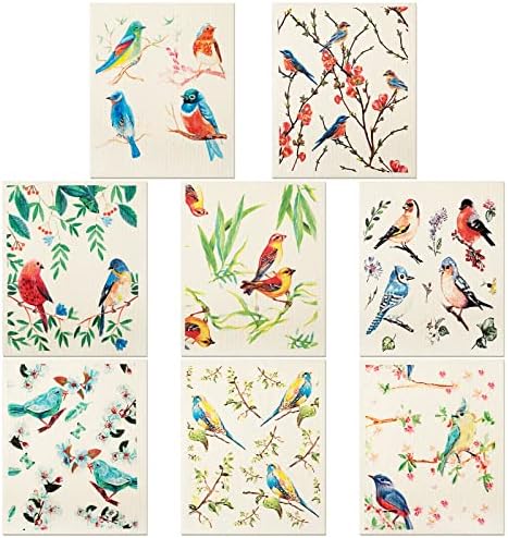 8 Pcs Swedish Kitchen Dishcloths Kitchen Towels Absorbent Swedish Reusable Sponge Cleaning Dish Cloths Quick Drying Kitchen Swedish Washable Decorative Tea Towels Bar Hand Towel (Bird Style)