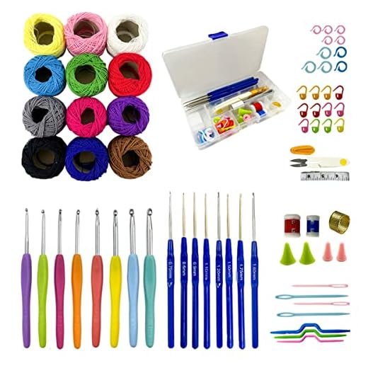 Kit Crochê Completo 16 Agulhas e 12 Linhas de Algodão Colorida Materiais para tricô Conjunto de agulhas Linhas coloridas Artesanal Ferramentas para crochê Trabalho manual para iniciantes Kit de bordado Fio de algodão Crochê criativo Costura e artesanato